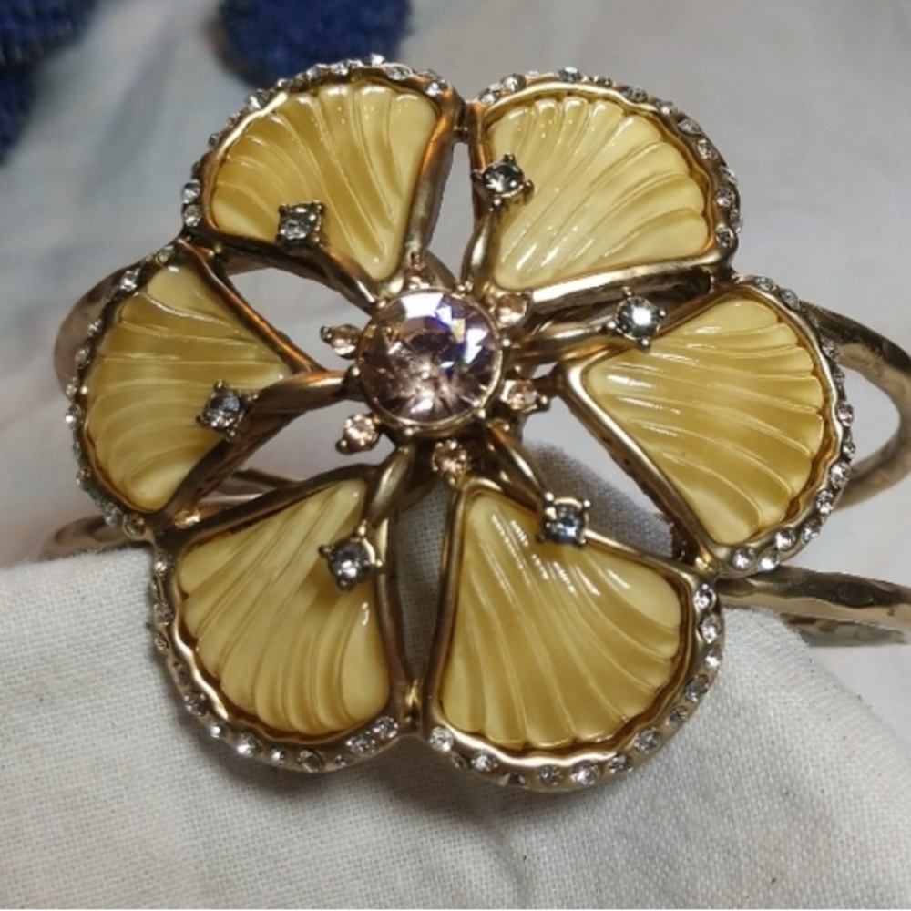 Stunning Oversized Yellow Floral Cuff Bangle Bracelet
